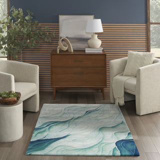 Nourison Prismatic PRS42 Silver Green Area Rug Room Image Feature