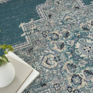 Nourison Passion PSN03 Turquoise Grey Area Rug Close Up 2