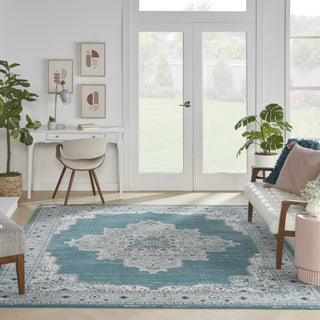 Nourison Passion PSN03 Turquoise Grey Area Rug Room Image Feature