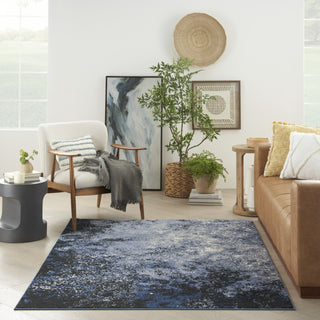 Nourison Passion PSN10 Light Blue Black Area Rug Room Image Feature