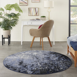Nourison Passion PSN10 Light Blue Black Area Rug Room Image Feature