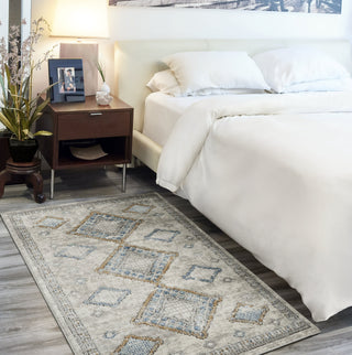 Nourison Quarry QUA14 Ivory Grey Blue Area Rug Corner Image
