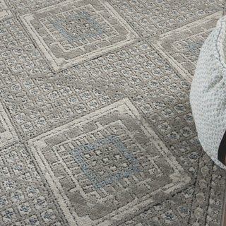Nourison Quarry QUA16 Grey Ivory Blue Area Rug Corner Image