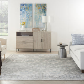 Nourison Quarry QUA16 Grey Ivory Blue Area Rug Room Image Feature