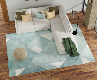 Bashian Greenwich R129-HG380 Aqua Area Rug Lifestyle Image Feature