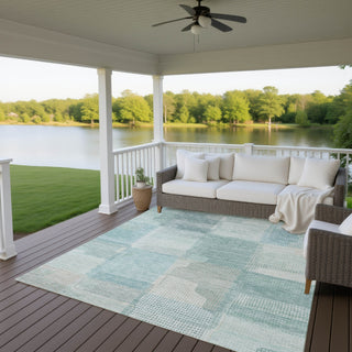 Dalyn Ravenna RN10 Teal Machine Washable Area Rug Outdoor Lifestyle Image Feature