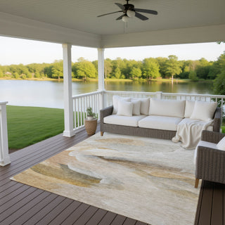 Dalyn Ravenna RN11 Taupe Machine Washable Area Rug Outdoor Lifestyle Image Feature