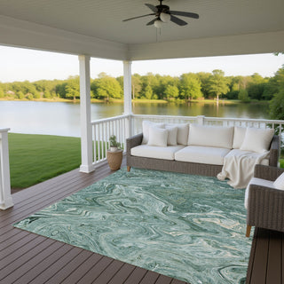 Dalyn Ravenna RN8 Teal Machine Washable Area Rug Outdoor Lifestyle Image Feature