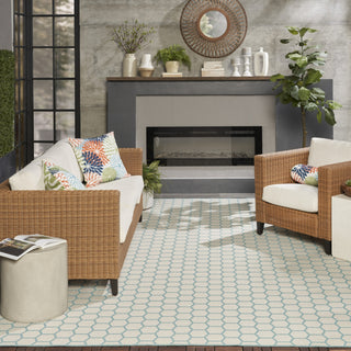 Nourison Reversible Indoor Outdoor RVB01 Aqua Area Rug Room Image Feature