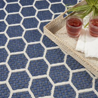 Nourison Reversible Indoor Outdoor RVB01 Navy Area Rug Corner Image