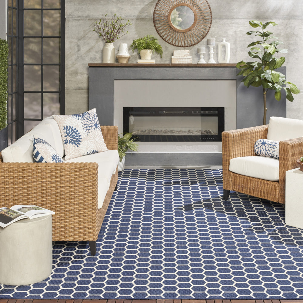 Nourison Reversible Indoor Outdoor RVB01 Navy Area Rug Room Image Feature