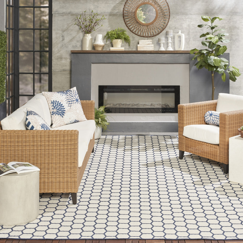 Nourison Reversible Indoor Outdoor RVB01 Navy Area Rug Room Image Feature