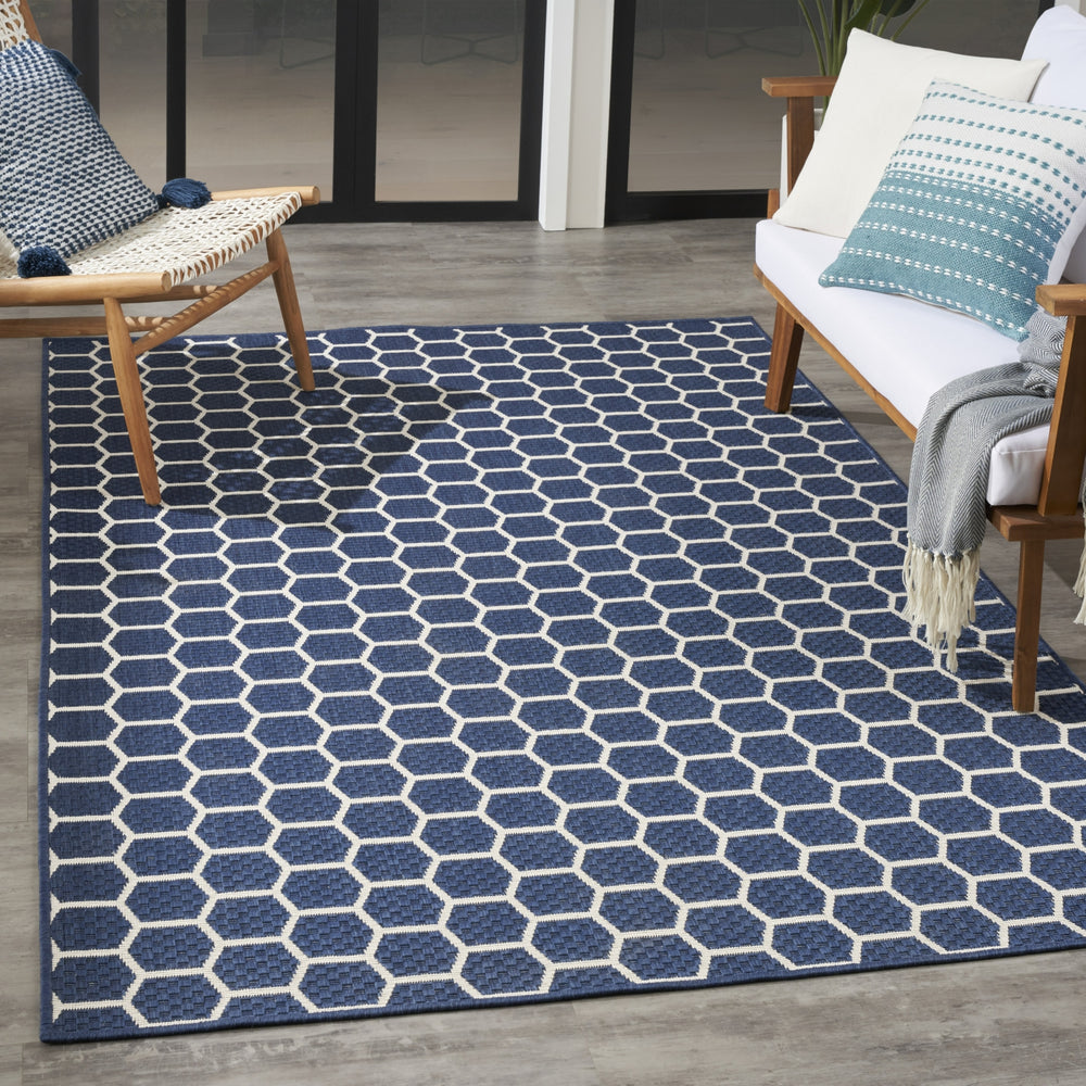 Nourison Reversible Indoor Outdoor RVB01 Navy Area Rug Room Image Feature