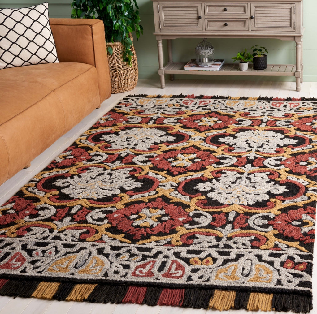 Safavieh Blossom BLM422H Charcoal / Red Area Rug Room Scene Feature