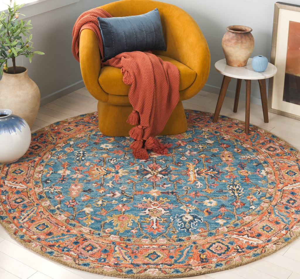 Safavieh Blossom BLM474M Blue / Rust Area Rug Room Scene Feature