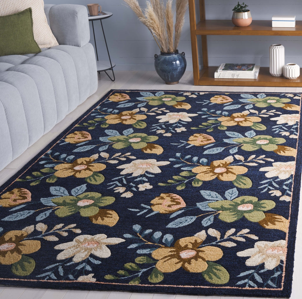 Safavieh Blossom BLM571N Navy / Green Area Rug Room Scene Feature