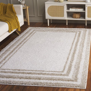 Safavieh Border and Stripe Shag BSP251 Ivory / Beige Area Rug