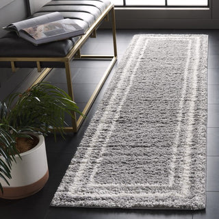 Safavieh Border and Stripe Shag BSP251 Grey / Ivory Area Rug Room Scene Feature