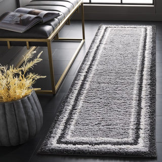 Safavieh Border and Stripe Shag BSP251 Grey / Black Area Rug Room Scene Feature