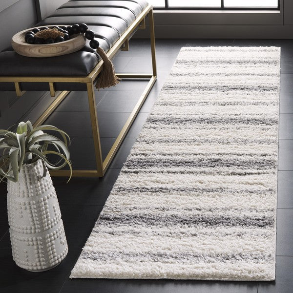 Safavieh Border and Stripe Shag BSP252 Ivory / Grey Area Rug Room Scene Feature