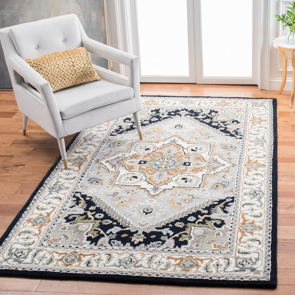 Safavieh Heritage HG625H Grey / Navy Area Rug Room Scene Feature