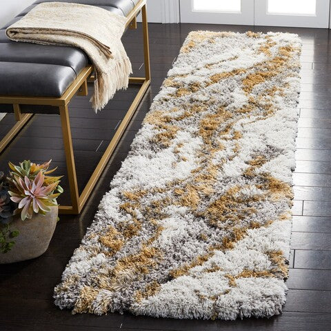 Safavieh Horizon Shag HZN890D Grey / Gold Area Rug Room Scene Feature