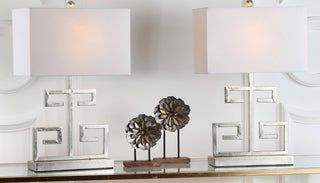 Safavieh Greek Key LIT4160B Chrome Lamp Room Scene On Feature