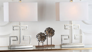 Safavieh Greek Key LIT4160B Chrome Lamp Room Scene On Feature