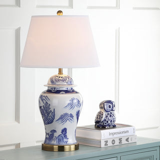 Safavieh Shanghai Ginger Jar LIT4173A Blue / White Lamp Room Scene On Feature