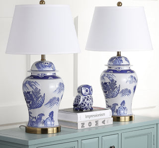 Safavieh Shanghai Ginger Jar LIT4173A Blue / White Lamp Room Scene Off Feature
