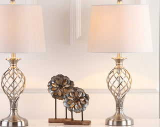 Safavieh Lattice Urn LIT4316A Nickle Lamp Room Scene On Feature