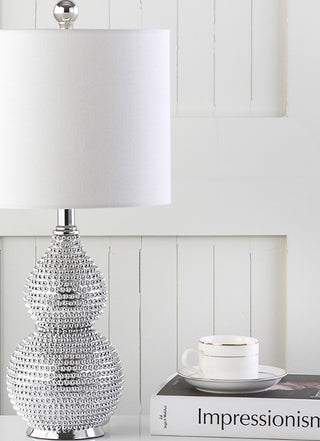 Safavieh Clarabel TBL4042A Chrome Lamp Room Scene Off Feature