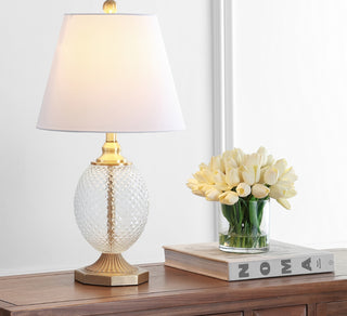 Safavieh Kaiden TBL4199A Brass / Clear Lamp Room Scene On Feature