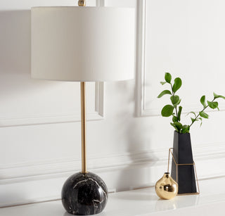 Safavieh Kyrene TBL7022B Gold / Black Marble Lamp Room Scene Off Feature