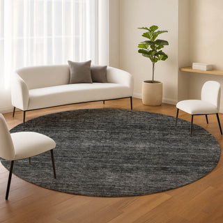 Dalyn Soft Essentials SE1 Charcoal Machine Washable Area Rug Round Lifestyle Image Feature