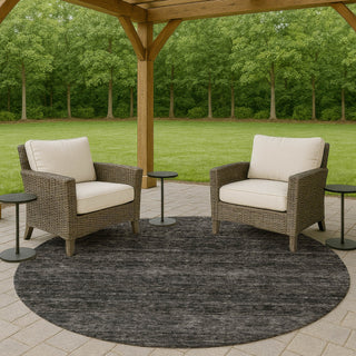 Dalyn Soft Essentials SE1 Charcoal Machine Washable Area Rug Round Outdoor Lifestyle Image Feature