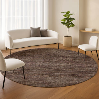 Dalyn Soft Essentials SE1 Fudge Machine Washable Area Rug Round Lifestyle Image Feature