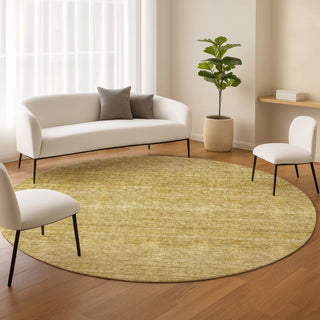 Dalyn Soft Essentials SE1 Gold Machine Washable Area Rug Round Lifestyle Image Feature