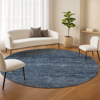 Dalyn Soft Essentials SE1 Navy Machine Washable Area Rug Round Lifestyle Image Feature