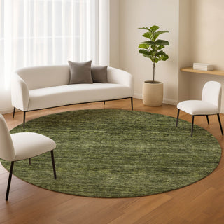 Dalyn Soft Essentials SE1 Olive Machine Washable Area Rug Round Lifestyle Image Feature