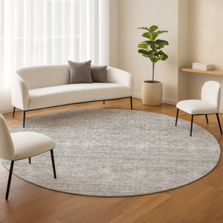 Dalyn Soft Essentials SE1 Silver Machine Washable Area Rug Round Lifestyle Image Feature