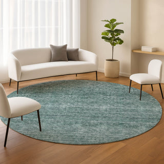Dalyn Soft Essentials SE1 Teal Machine Washable Area Rug Round Lifestyle Image Feature