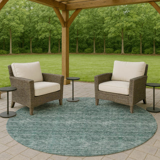 Dalyn Soft Essentials SE1 Teal Machine Washable Area Rug Round Outdoor Lifestyle Image Feature