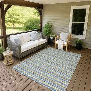Dalyn Soft Essentials SE2 Blue Machine Washable Area Rug Outdoor Lifestyle Image Feature