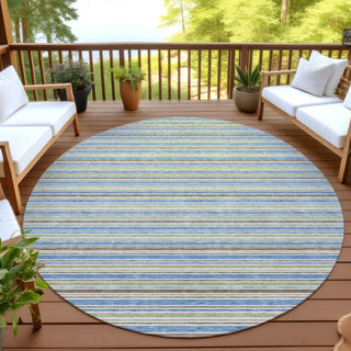 Dalyn Soft Essentials SE2 Blue Machine Washable Area Rug Round Outdoor Lifestyle Image Feature