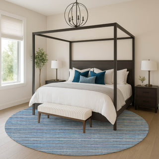 Dalyn Soft Essentials SE2 Denim Machine Washable Area Rug Round Lifestyle Image Feature