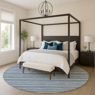 Dalyn Soft Essentials SE2 Navy Machine Washable Area Rug Round Lifestyle Image Feature