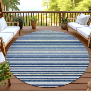 Dalyn Soft Essentials SE2 Navy Machine Washable Area Rug Round Outdoor Lifestyle Image Feature