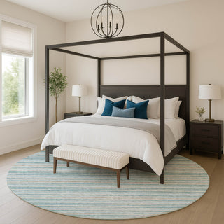 Dalyn Soft Essentials SE2 Teal Machine Washable Area Rug Round Lifestyle Image Feature