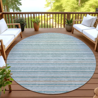 Dalyn Soft Essentials SE2 Teal Machine Washable Area Rug Round Outdoor Lifestyle Image Feature